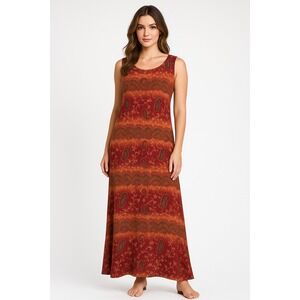 Style Co‎ Maxi Dress Womens 8 Red Orange Paisley Silk Gauzy Boho Festival Y2K